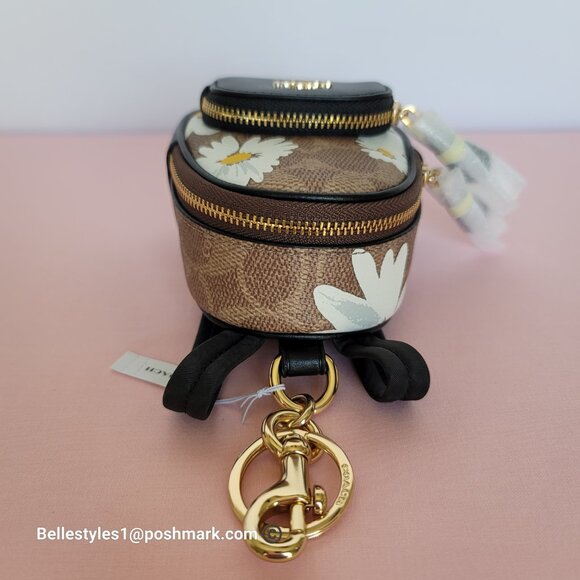 COACH Mini Court Backpack Bag Charm In Signature Canvas With Floral Print-Tan🎈⭐ - Picture 11 of 15